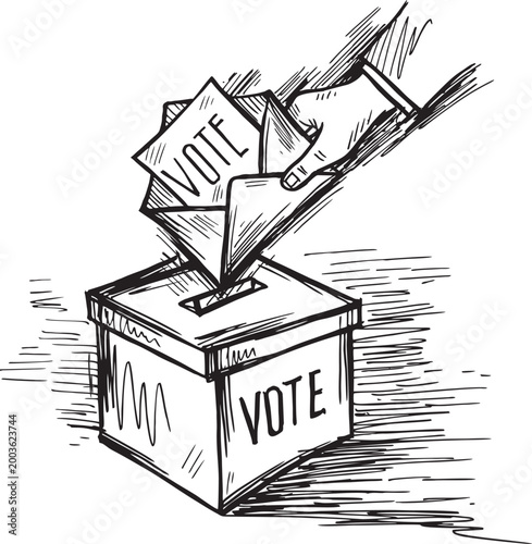 Doodle style ballot box vote ,Election concept sign, vector illustration 