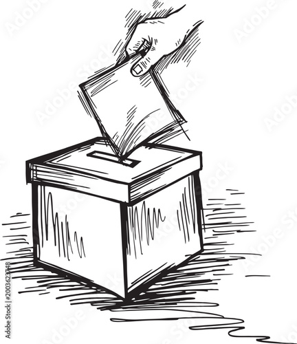 Doodle style ballot box vote ,Election concept sign, vector illustration 