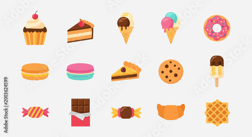 Assorted sweets and desserts on white