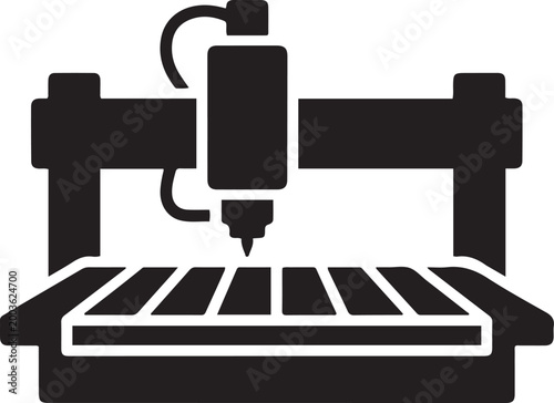 CNC Router Machine, balck icon silhouette vector