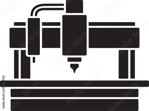 CNC Router Machine, balck icon silhouette vector
