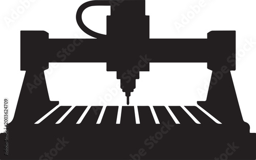 CNC Router Machine, balck icon silhouette vector