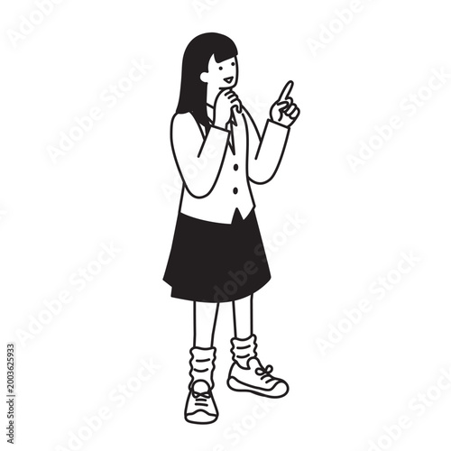 シンプルなアイソメトリック構図の笑顔の表情の学生