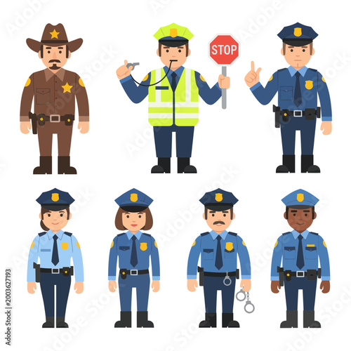 Diverse Police Officers and Sheriff in Uniform, Ready to Serve