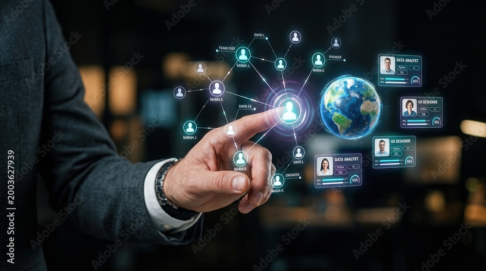 Fototapeta premium Remote Global Team Collaboration Digital Network Interface