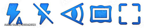 Foto Set 3D metallic flash auto, flash off, focal length, frame, and full screen pictograms