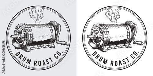 Drum Roast Co Coffee Roasting Machine Vintage Hand Crank Illustration