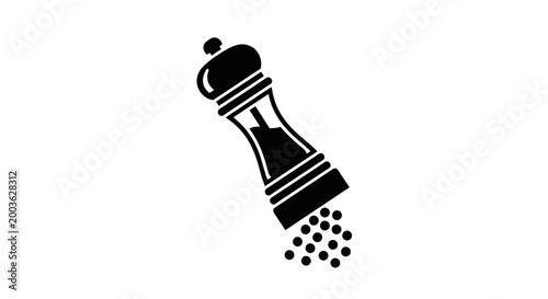 Minimalist vector graphic illustration of a black pepper mill grinding spices for culinary use
