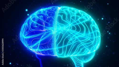 A glowing, digital representation of a human brain, showcasing neural pathways and cognitive processes in a vibrant, futuristic style