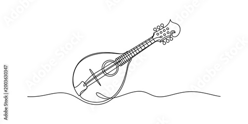 Cuadro en lienzo Simple continuous line drawing of a mandolin musical instrument Vector, illustra