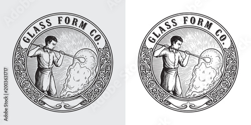 Traditional Glassblowing Artisan Illustration - Vintage Glass Crafting Workshop Logo