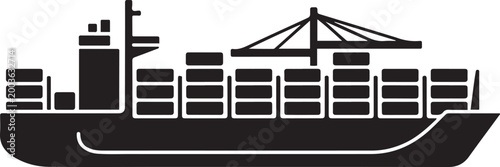 Industrial Cargo Container Ship, balck icon silhouette vector