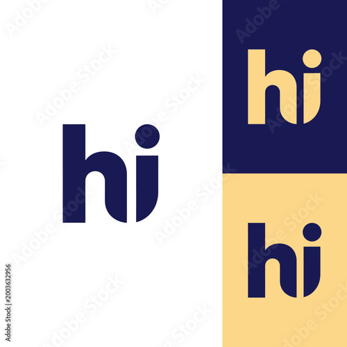 A graphic design featuring the word 'hi' in a creative layout on white and colored backgrounds.
