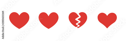 Collection of four heart icons showing different life points for video game head up display systems