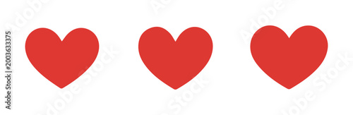 Row of three full red heart icons representing maximum life energy for mobile game user interfaces