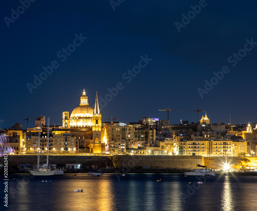 skyline of valletta at night