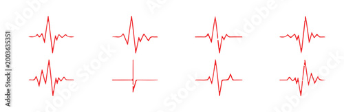 Electrocardiogram ecg heart beat line graph red on white background diverse medical waveforms