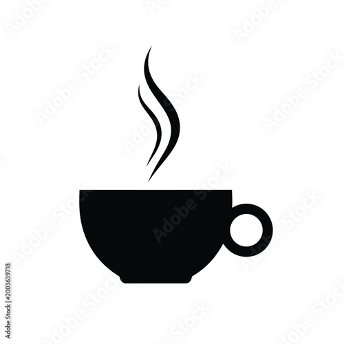 Coffee cup silhouette features an aromatic hot beverage.