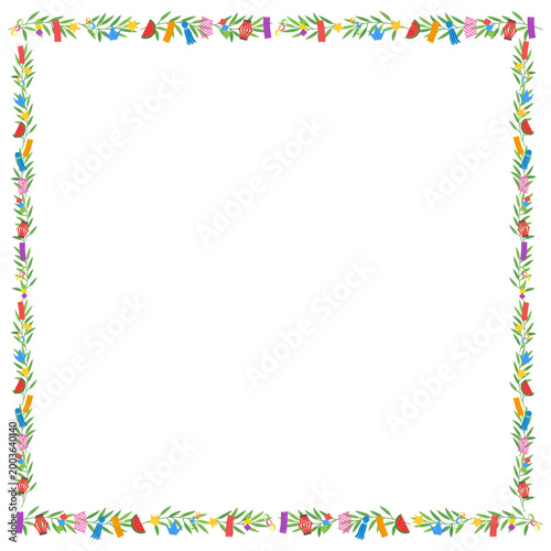 七夕フレーム 笹と飾りの正方形ナチュラル枠ベクター