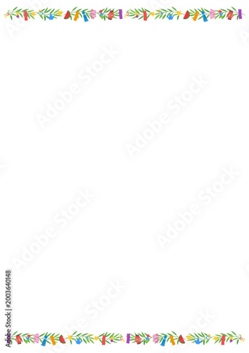 七夕フレーム 笹と飾りの縦長ナチュラル枠ベクター