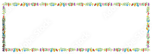 七夕フレーム 笹と飾りの横長ナチュラル枠ベクター