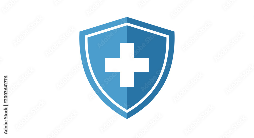 Obraz premium Blue shield icon with white cross.