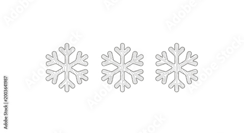 Three delicate snowflakes on white background.