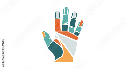 A stylized illustration of a robotic hand.