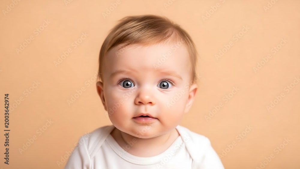 Naklejka premium Cute baby boy with surprised expression.