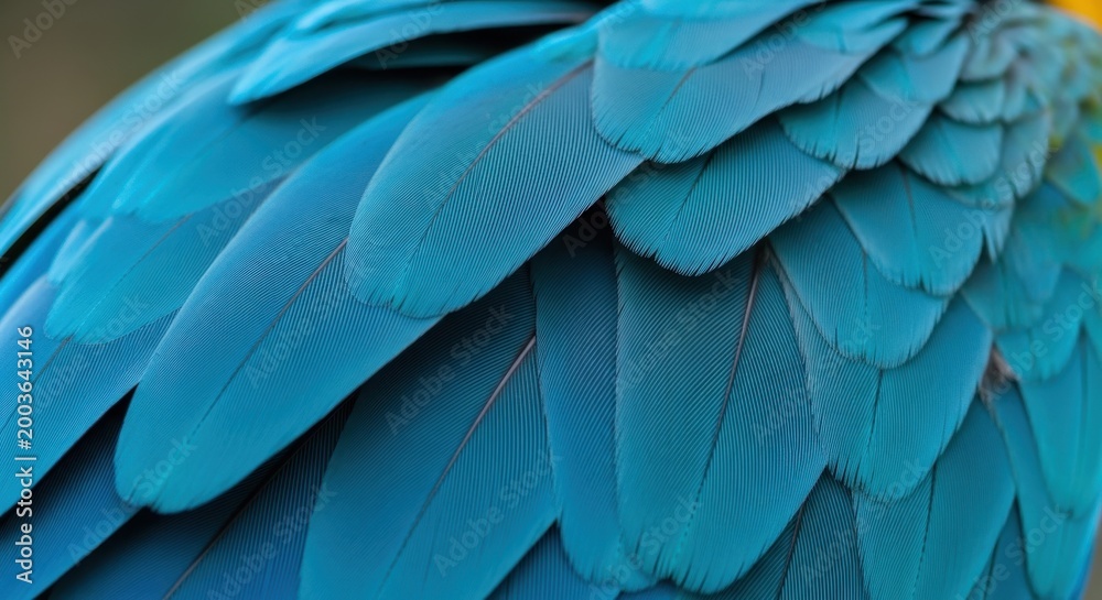 Obraz premium Bright blue feathers overlap in a detailed of bird plumage.