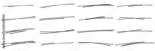 手書きのアンダーラインセット 黒ペンで描いた横長な二重線と三本線のあしらい素材