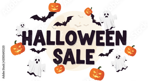 Quadro su tela Halloween Sale - Ghosts, Pumpkins, Bats, Moon - Spooky Celebration