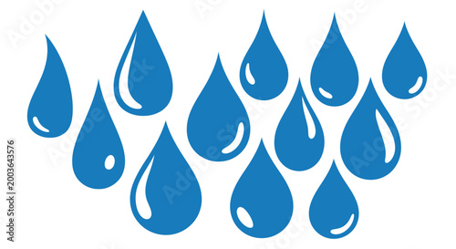 Schilderij op canvas Collection of blue water droplets falling.