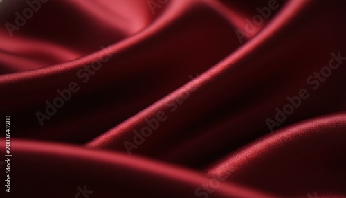 A close-up view of deep red satin fabric with soft, elegant folds and smooth texture, creating gentle highlights and shadows.