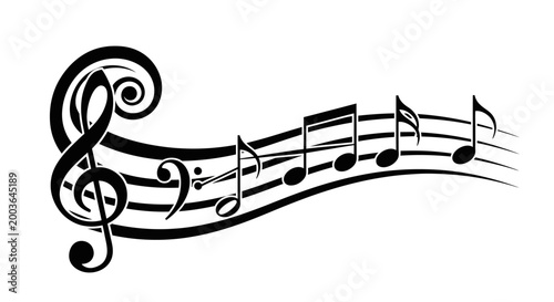 Musical notes and symbols artfully arranged in a flowing, elegant design