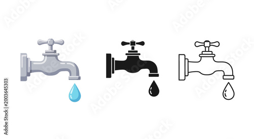 Dripping faucet icons illustrating water conservation concerns and plumbing issues, symbolizing environmental responsibility and resource management