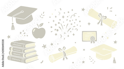 Celebration of Academic Achievement with Graduation Symbols and Educational Elements