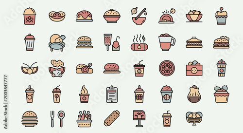 Assortment of food icons on a light background