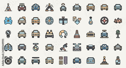 Collection of colorful car icons on white