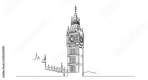 Minimalist Line Drawing of Big Ben Clock Tower in London Capturing Architectural Elegance