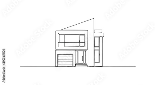 Modern minimalist architectural sketch of a contemporary residential building with geometric form and clean lines emphasizing
