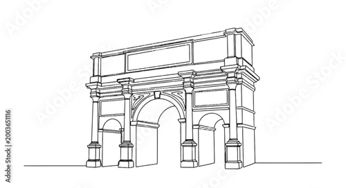 Architectural Line Drawing of an Elegant Classical Archway Structure Design for Historic Buildings and Monuments with Detailed