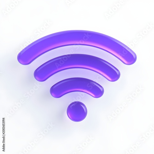 violet glass wifi signal icon on frosted gradient background