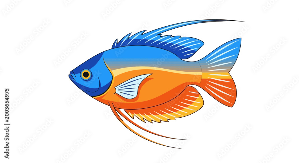 Fototapeta premium Vibrant Blue and Orange Gourami Fish Illustration