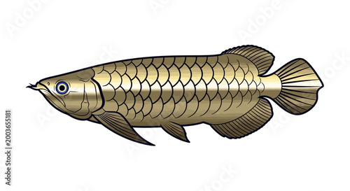 Golden Arowana Fish Illustration, Exotic Freshwater Aquarium Pet