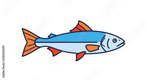 Illustration of a Blue and Orange Fish, Isolated on White Background