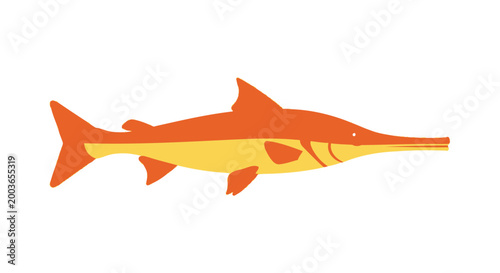 Orange and Yellow Paddlefish Illustration on White Background
