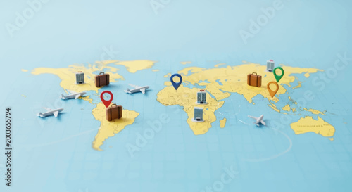Global Travel and Logistics Concept with World Map.