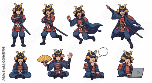 Samurai Warriors in Various Poses.