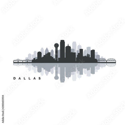 Dallas Texas Skyline Black and White Icon Minimal City Silhouette Vector